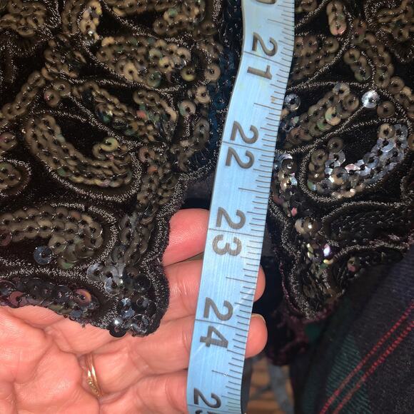 OUTSTANDING VINTAGE VELVET SEQUIN TRIM FITTED JACKET OR TOP EDWARDIAN - Picture 7 of 10